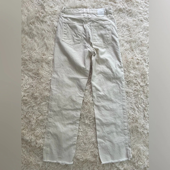 Zara high rise cotton ivory jeans straight leg raw hem size 2 - Picture 6 of 7
